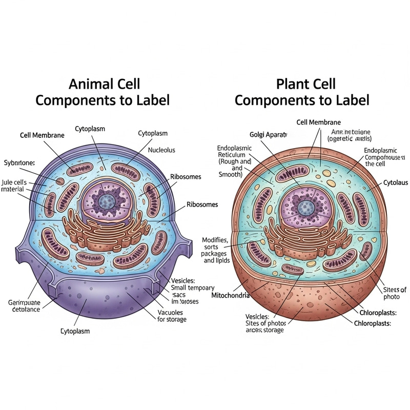 Detailed Plant & Animal Cell Structure Illustration - Cross-Section Diagram Detailed Plant & Animal Cell Structure Illustration - Cross-Section Diagram