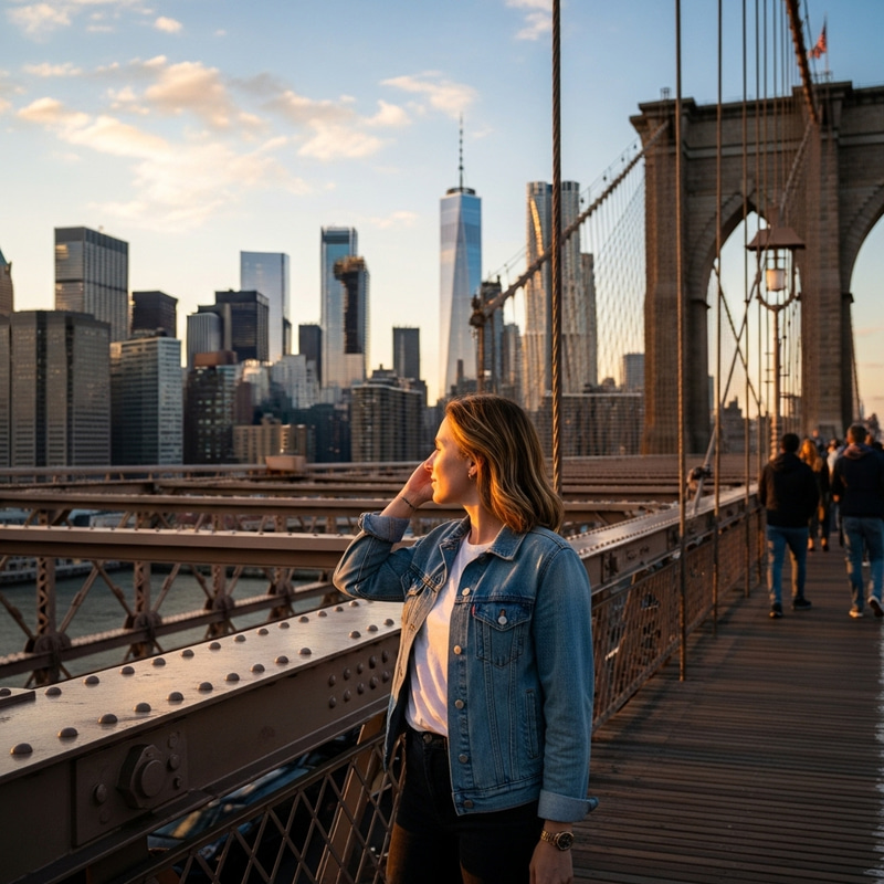 Nebraska Woman on Brooklyn Bridge Nebraska Woman on Brooklyn Bridge