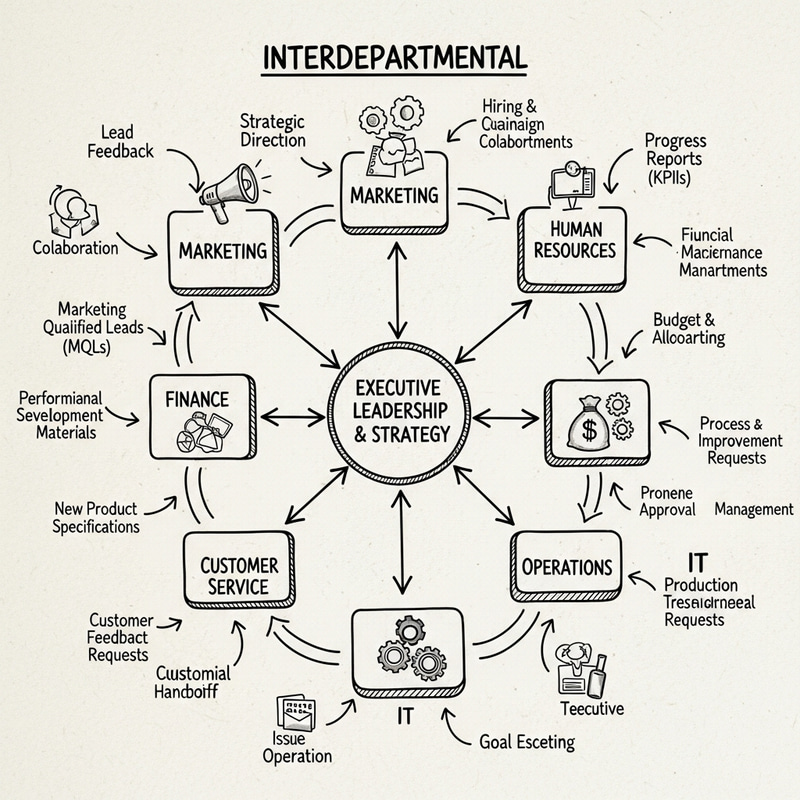 Interdepartmental Relationship Diagram | Departments Collaboration Sketch