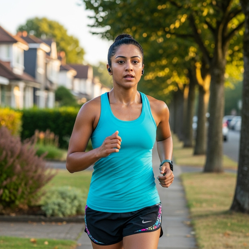 Brisk Morning Run: South Asian Woman in Action Brisk Morning Run: South Asian Woman in Action