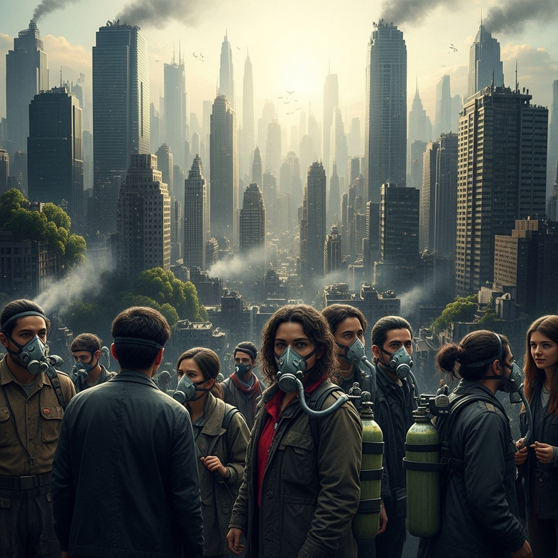 Desperate Fight for Oxygen in Dystopian City: Pollution Crisis Desperate Fight for Oxygen in Dystopian City: Pollution Crisis