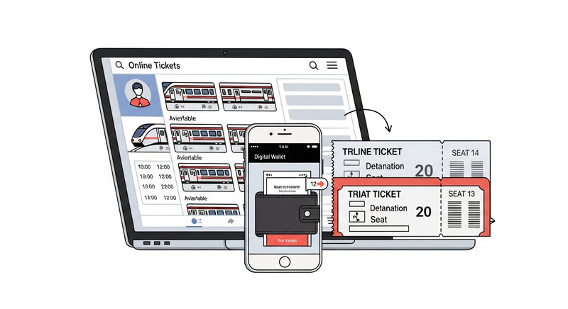 Online Train Ticket Booking Line Art | User-Friendly Experience