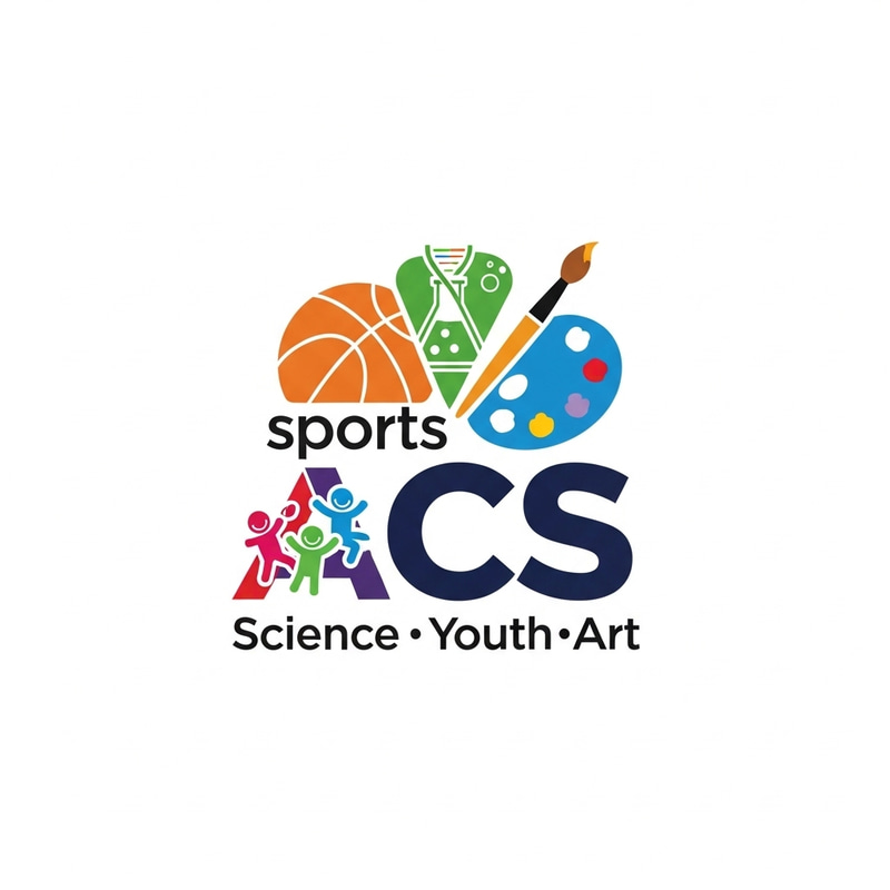 ACS Logo: Sports, Science, Art, Youth & Basketball