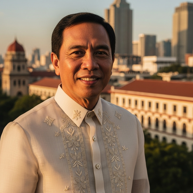 Filipino Man in Traditional Barong Tagalog | Manila Cityscape Filipino Man in Traditional Barong Tagalog | Manila Cityscape