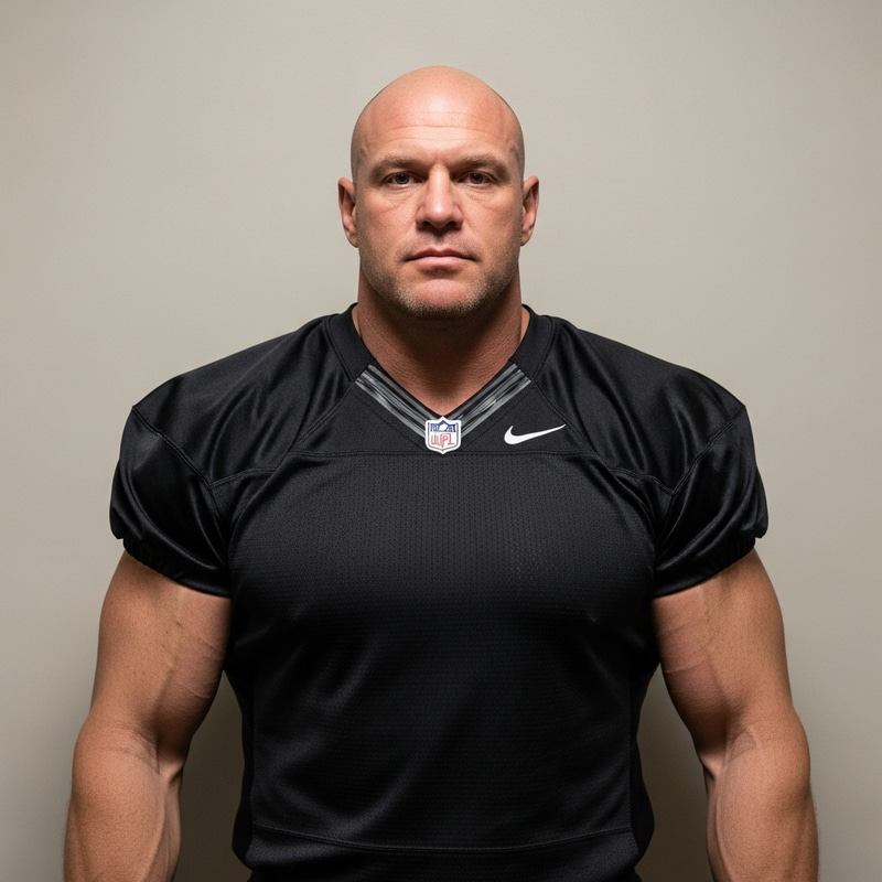 Bald Muscular Man in Black Football Jersey Bald Muscular Man in Black Football Jersey
