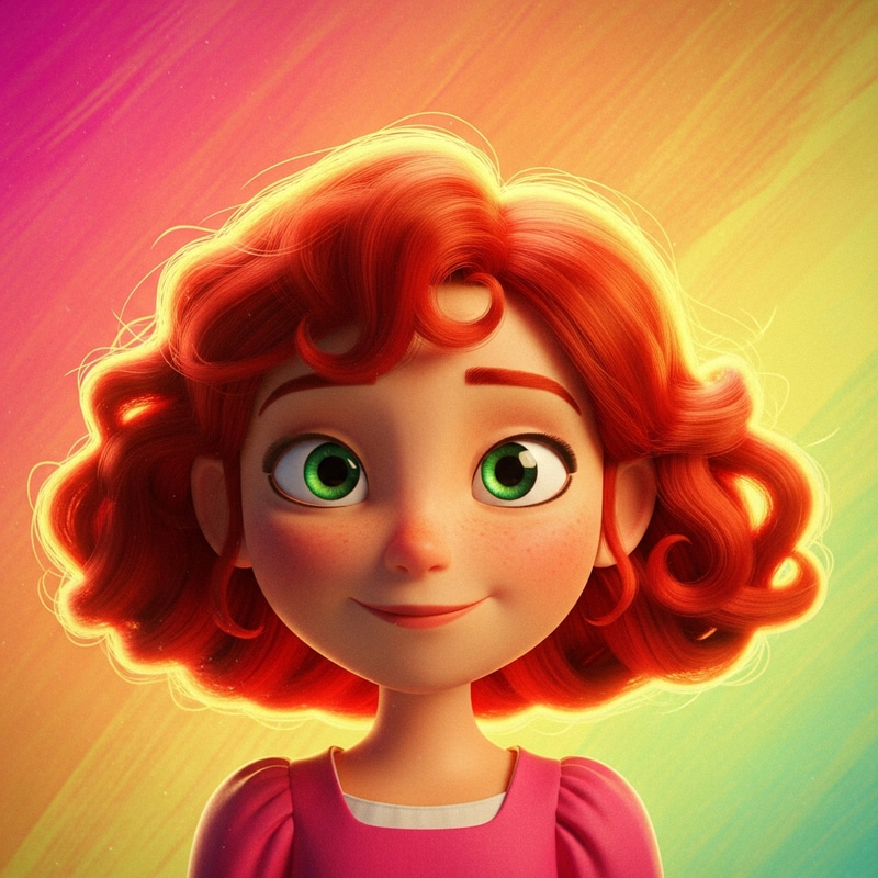 Adorable Red-Haired Girl in Pixar Animation Style Adorable Red-Haired Girl in Pixar Animation Style