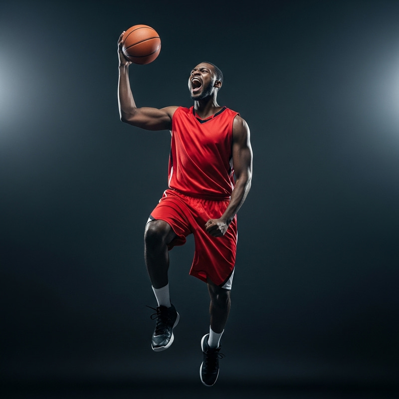 Triumphant Basketball Player in Action - Sports Magazine Cover Shot Triumphant Basketball Player in Action - Sports Magazine Cover Shot