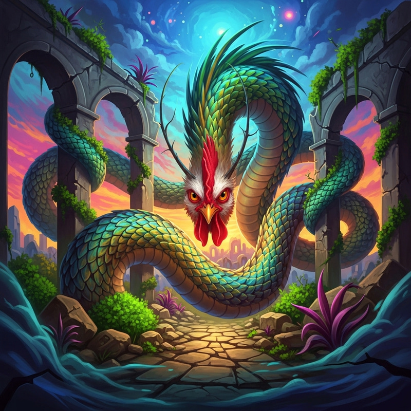 Mythical Chicken-Headed Serpent in Surreal Digital Art Mythical Chicken-Headed Serpent in Surreal Digital Art