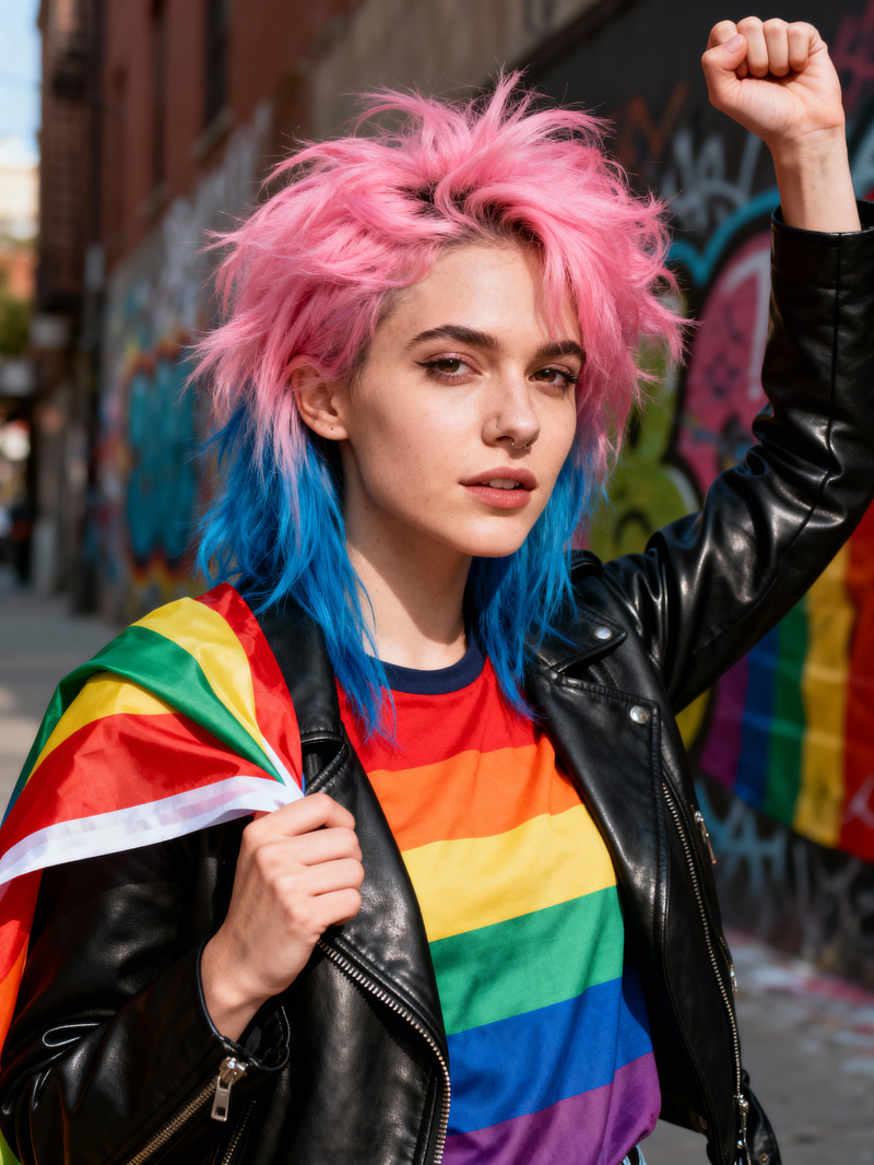 Progressive LGBTQ Activist Model with Colorful Hair
