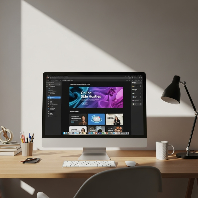 Sleek Home Office with Online Side Hustles Display Sleek Home Office with Online Side Hustles Display