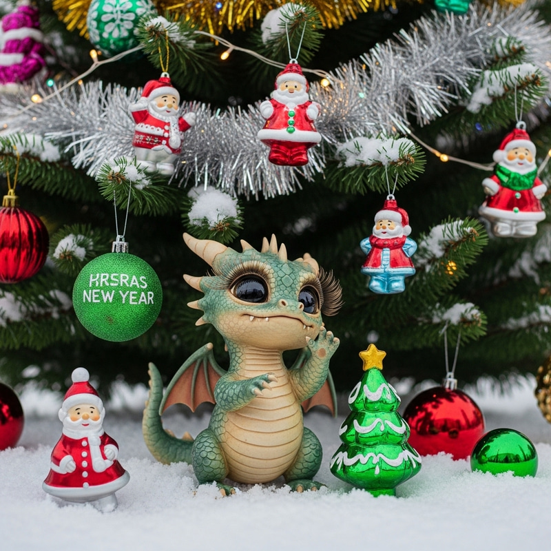 Adorable Dragon Christmas Scene | Festive Winter Delight