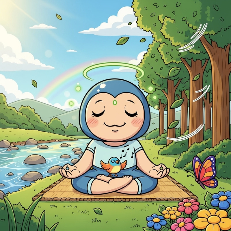 Cheeky Cartoon Yoga Character in Tranquil Nature | Mindful Meditation Cheeky Cartoon Yoga Character in Tranquil Nature | Mindful Meditation