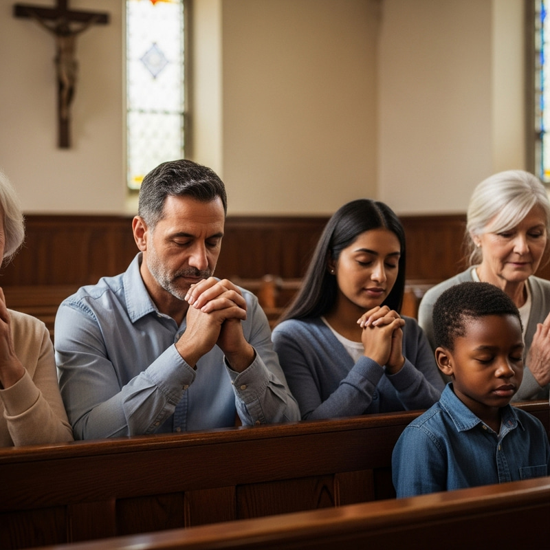 Multigenerational Multiethnic Christians Praying Scene Multigenerational Multiethnic Christians Praying Scene