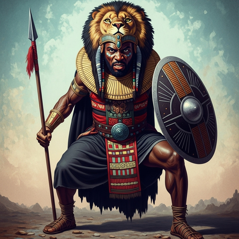 Afrofuturism Warrior: Intense Gaze, Vibrant Colors & Sabattier Effect