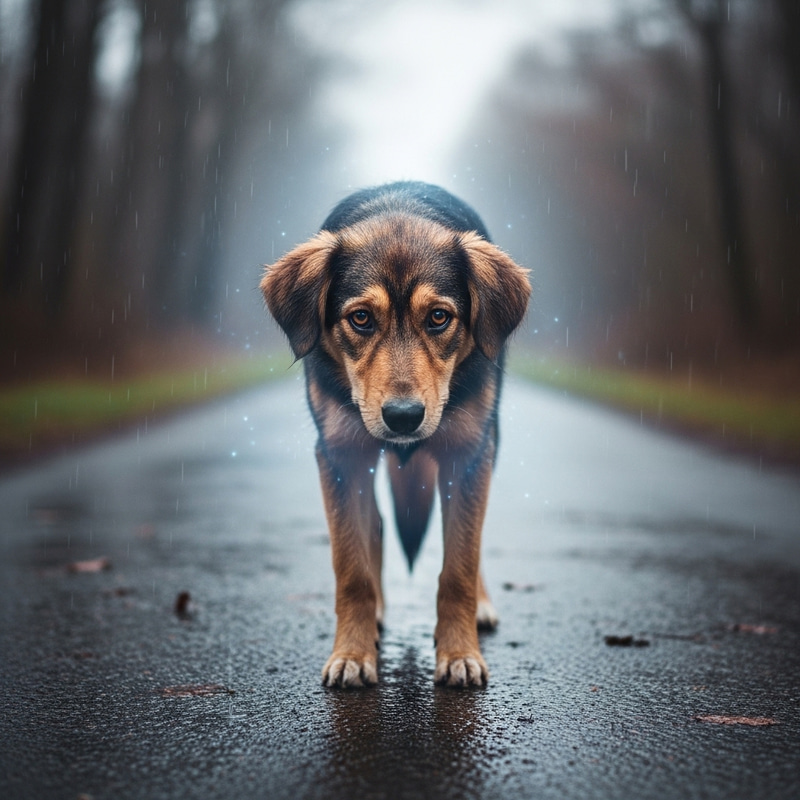 Young Dog in Melancholic Rain Scene | Emotional Pet Photography Young Dog in Melancholic Rain Scene | Emotional Pet Photography