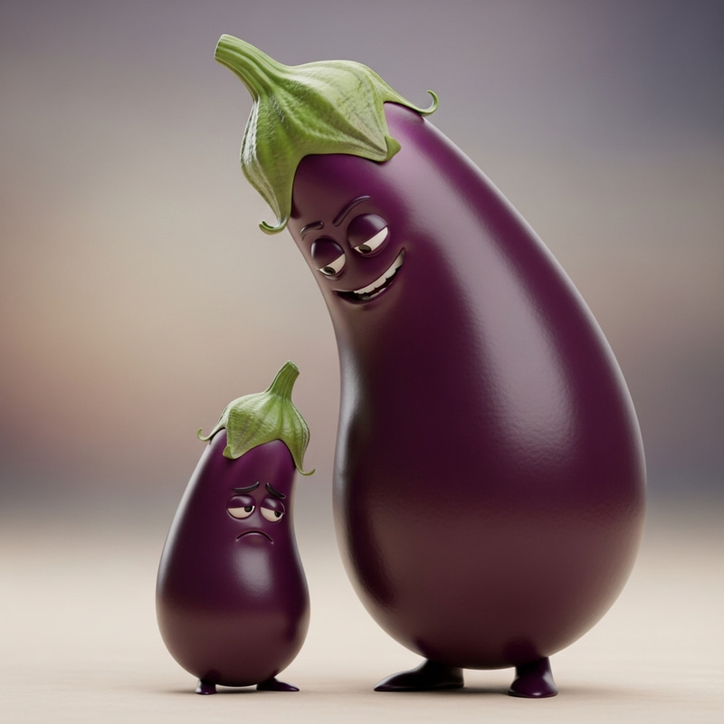 Eggplant Bullying Scene: Small Eggplant Teased by Larger Ones