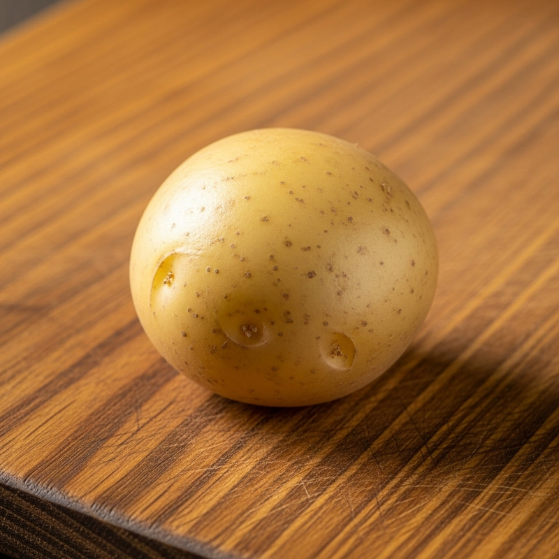 Plump Baby Potato on Rustic Oak Board Plump Baby Potato on Rustic Oak Board