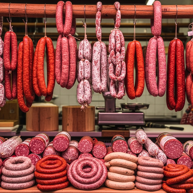 Gourmet Sausages: Vibrant Selection of Flavors and Shapes