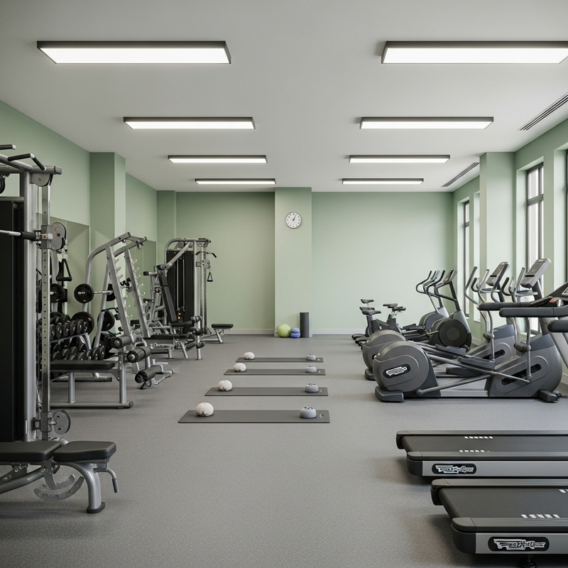 Premium Gym in Pastel Green with High-End Fitness Equipment Premium Gym in Pastel Green with High-End Fitness Equipment