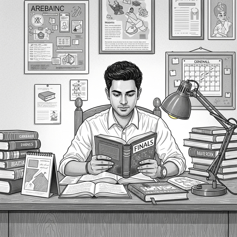Black and White Drawing of a Young Man Studying Black and White Drawing of a Young Man Studying