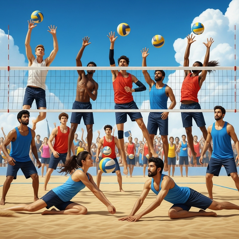 Diverse Group of Volleyball Athletes in Action Diverse Group of Volleyball Athletes in Action