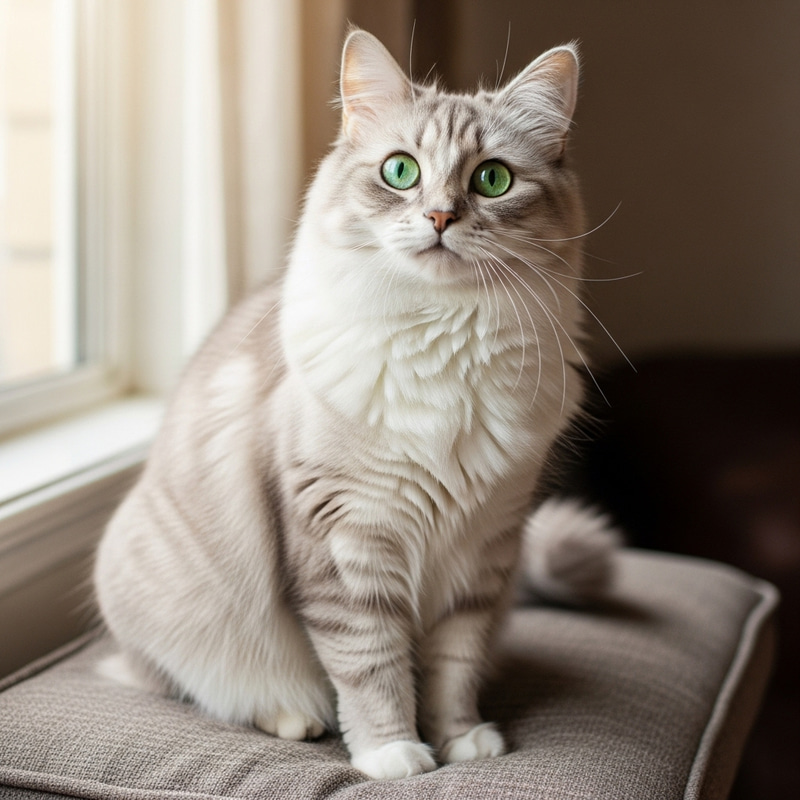 Elegant Fluffy Domestic Cat on Plush Cushion Elegant Fluffy Domestic Cat on Plush Cushion