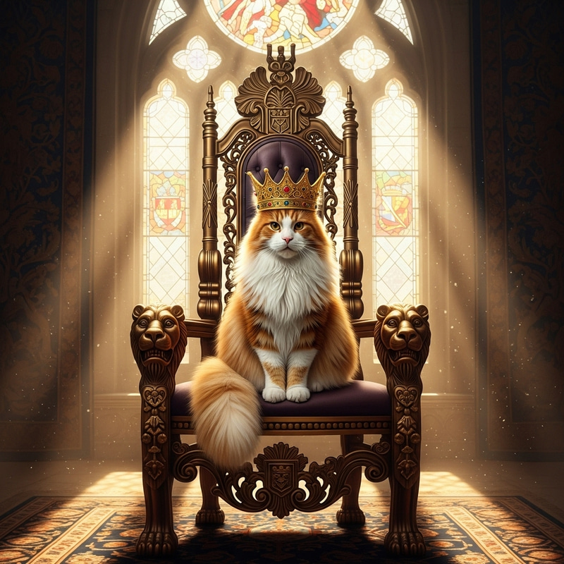 Regal King Cat on Throne with Crown Regal King Cat on Throne with Crown