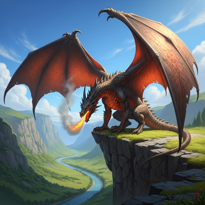 Captivating and Majestic Dragon Perched on High Cliff Captivating and Majestic Dragon Perched on High Cliff
