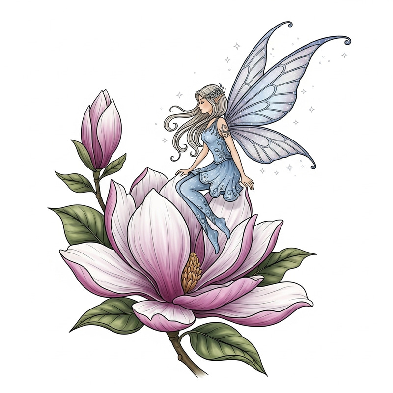 Fairy Tattoo Design on Flower | Enchanting & Delicate Artwork Fairy Tattoo Design on Flower | Enchanting & Delicate Artwork