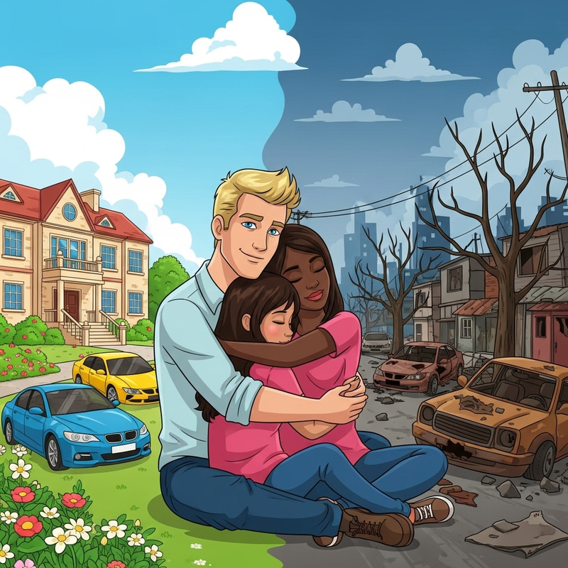 Contrasting Wealth and Poverty Cartoons: Symbolic Unity of Love