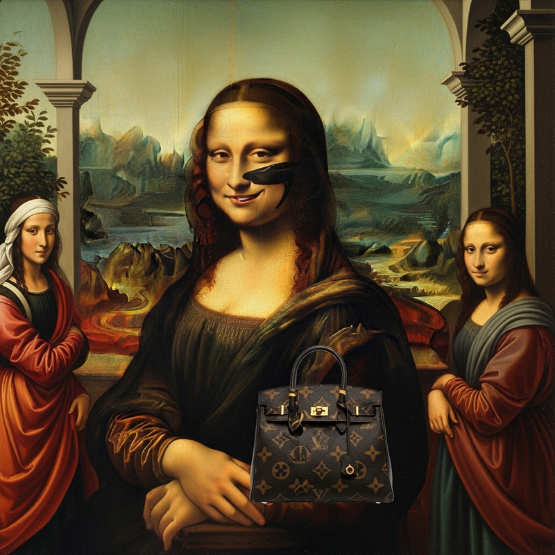 Leonardo's Ladies: Mona Lisa with a Prada Bag in Renaissance Style Leonardo's Ladies: Mona Lisa with a Prada Bag in Renaissance Style