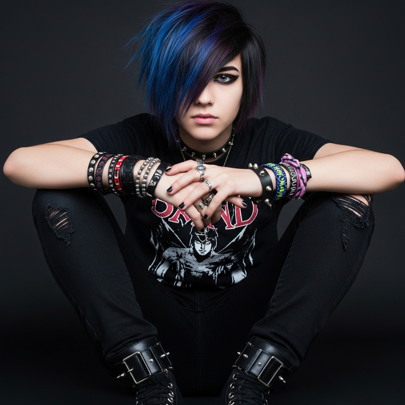 Cute Emo Asian Teen with Colorful Hair