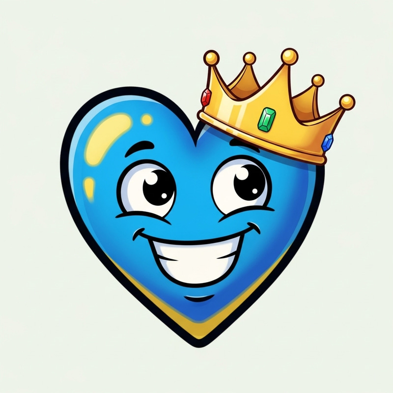 Digital Illustration of Smiling Blue Heart Emoji with Golden Crown Digital Illustration of Smiling Blue Heart Emoji with Golden Crown