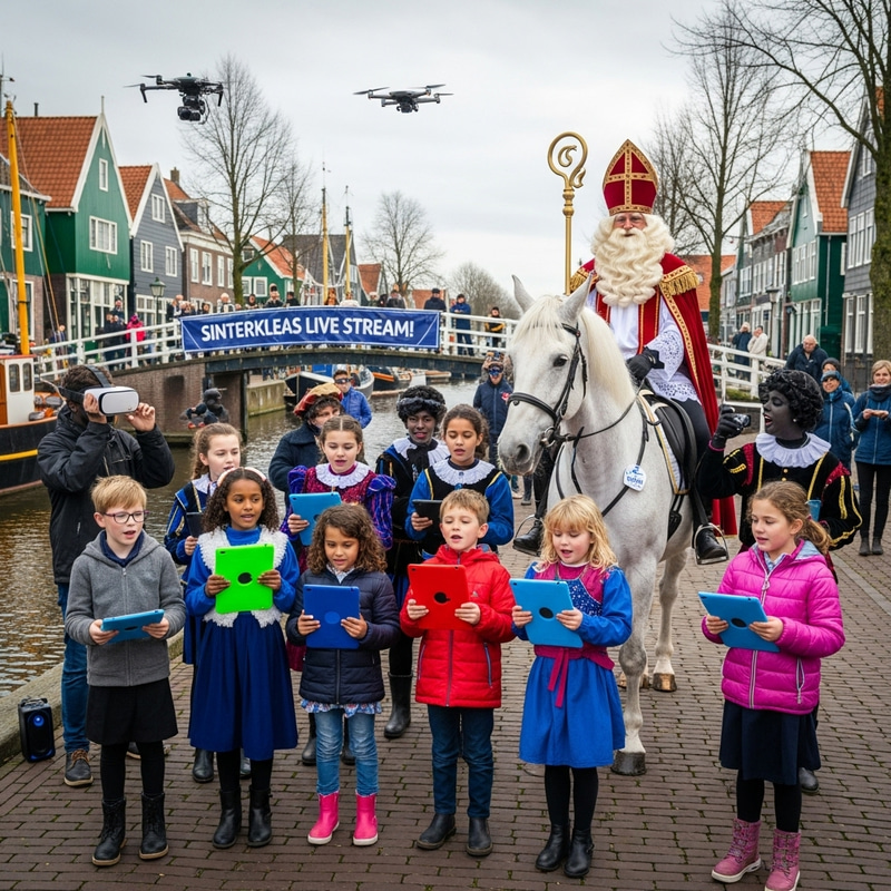 Sinterklaas Riding White Horse at Dutch Intocht in Volendam, Netherlands Sinterklaas Riding White Horse at Dutch Intocht in Volendam, Netherlands