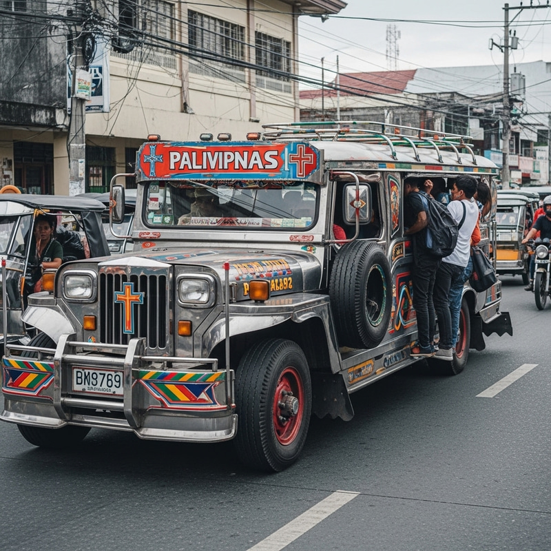 Vibrant Modern Filipino Jeepney: Scenes of Culture
