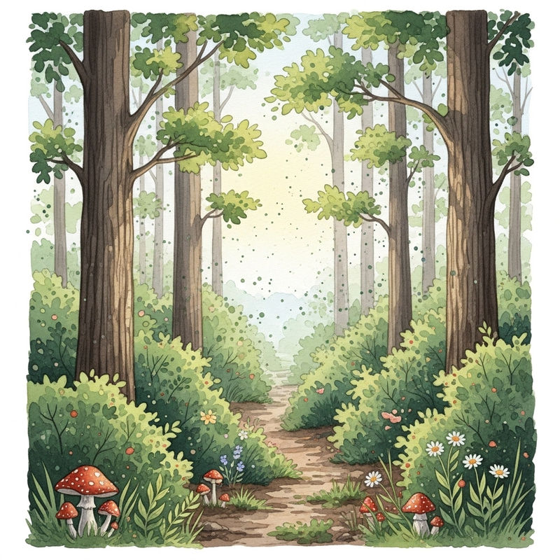 Enchanting Watercolor Forest Scene