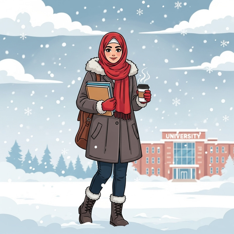 Veiled Student in Winter Attire Veiled Student in Winter Attire