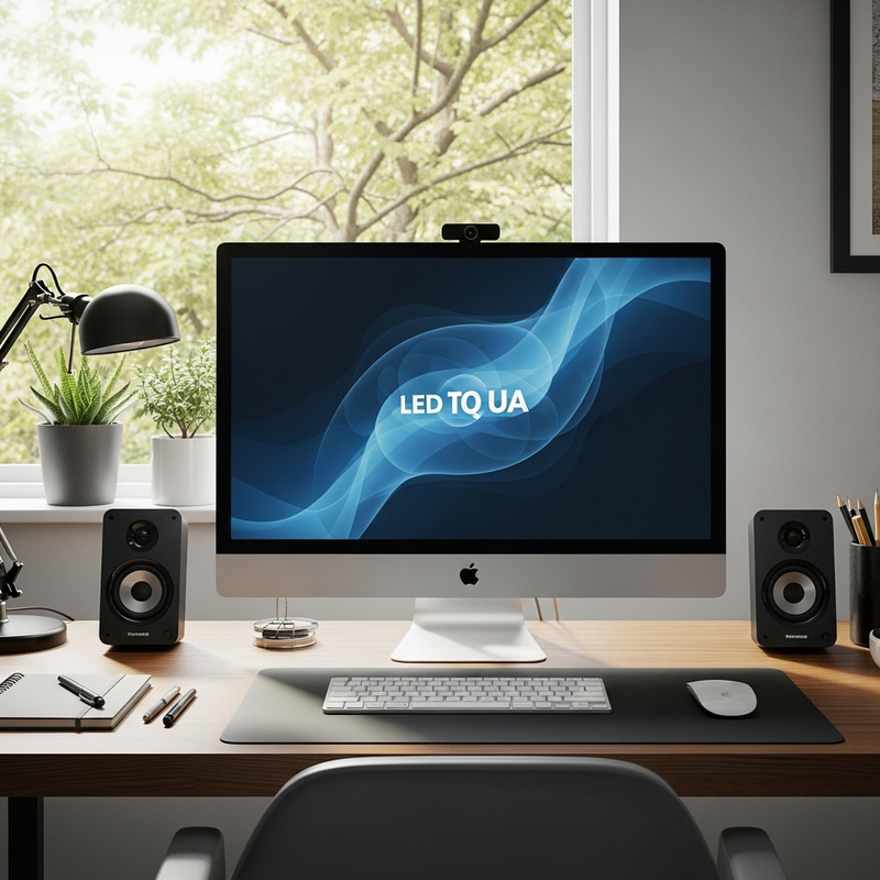 Modern Computer Setup on Sleek Wooden Desk | Productive Work Environment Modern Computer Setup on Sleek Wooden Desk | Productive Work Environment