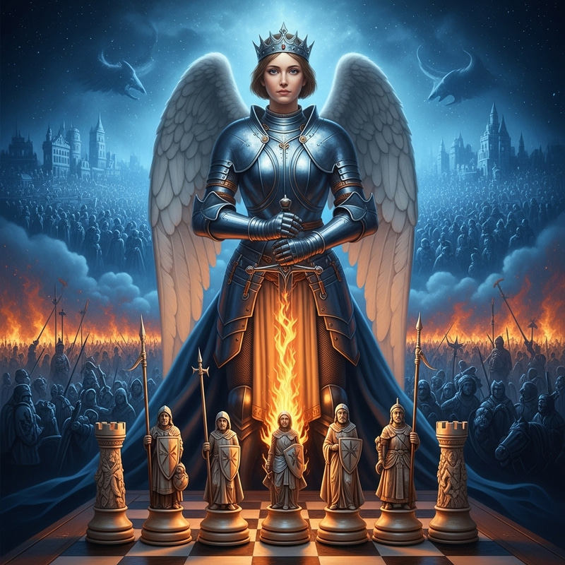 Triumphant Angelic Joan of Arc - Chess Queen Oil Painting Triumphant Angelic Joan of Arc - Chess Queen Oil Painting