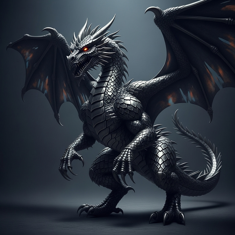 Realistic Dark Aluminum Dragon - Mystical Creature of Power Realistic Dark Aluminum Dragon - Mystical Creature of Power