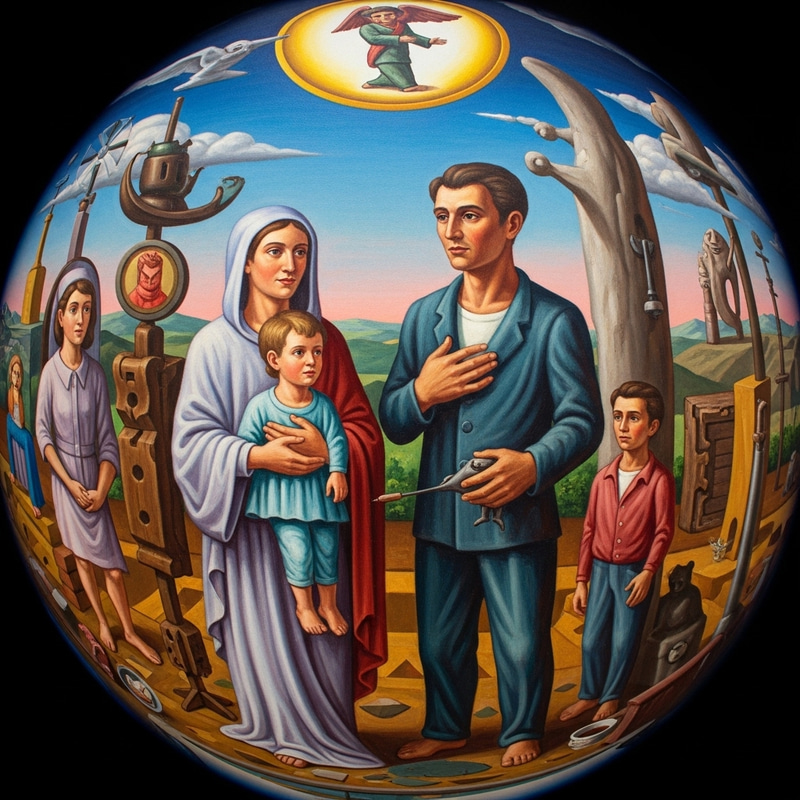 Surrealist Artwork: Man's Emotions as Father & Brother in Vibrant Colors Surrealist Artwork: Man's Emotions as Father & Brother in Vibrant Colors