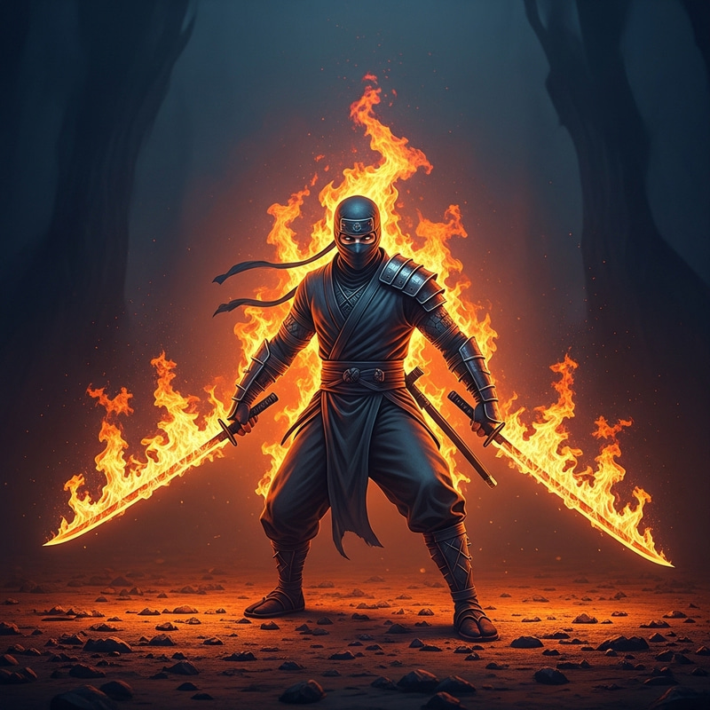 FIRE Ninja Master Controlling Flames | Ninja Swords Image FIRE Ninja Master Controlling Flames | Ninja Swords Image