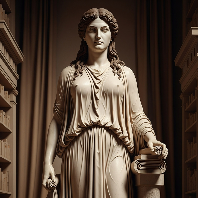Greek Female Philosopher Sculpture in Ancient Library Greek Female Philosopher Sculpture in Ancient Library