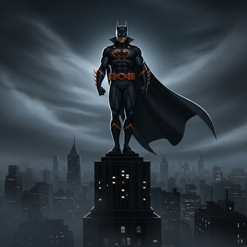 Dark Knight in Noir Cityscape Dark Knight in Noir Cityscape
