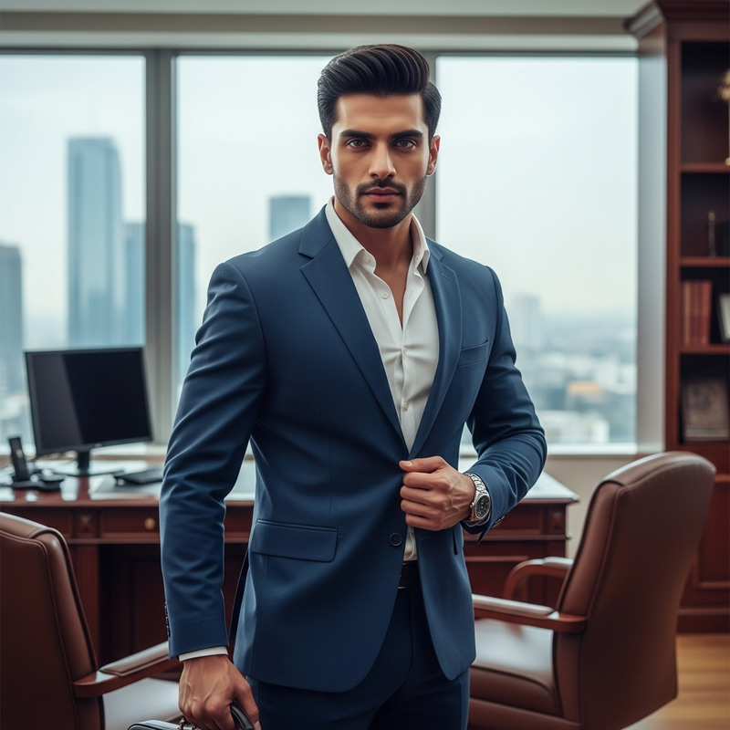 Strong and Successful South Asian Man in Navy Blue Suit