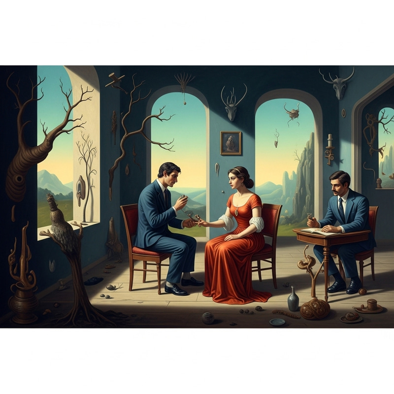 Surrealist Romance: A Dreamlike Meeting in Dali-inspired Dreamscape Surrealist Romance: A Dreamlike Meeting in Dali-inspired Dreamscape