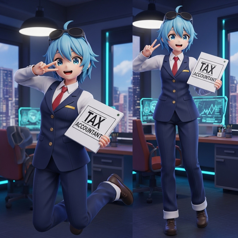 Cute Anime Tax Accountant | Sky Blue Hair, Vibrant Style