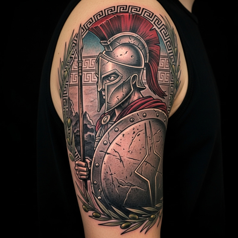 Spartan Tattoo Design with Greek Symbols Spartan Tattoo Design with Greek Symbols