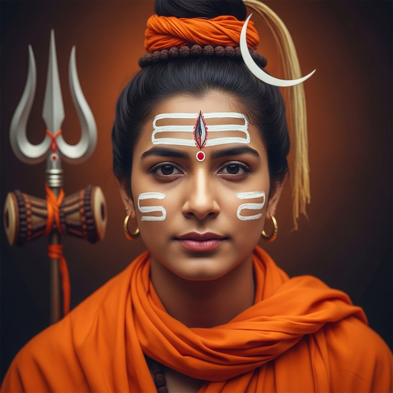 Devout Follower of Lord Shiva | A Mystical Portrait in Vibrant Orange Robes