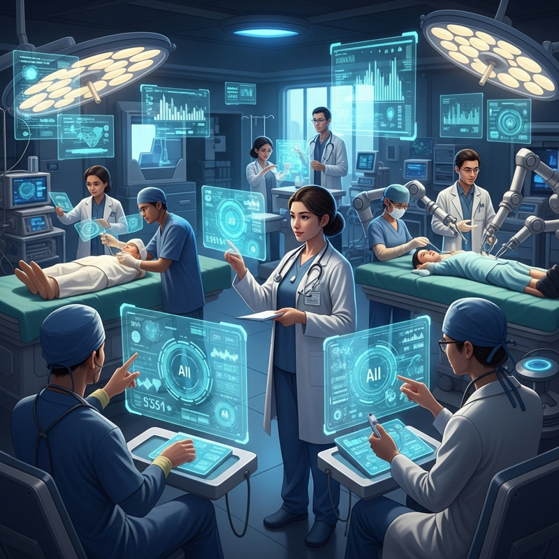 Doctors Assisted by AI in a Futuristic Hospital Art